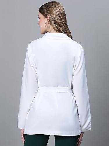 Image of oxolloxo Women Soild Open V-Neck Belted Long Sleeve Blazer Jacket