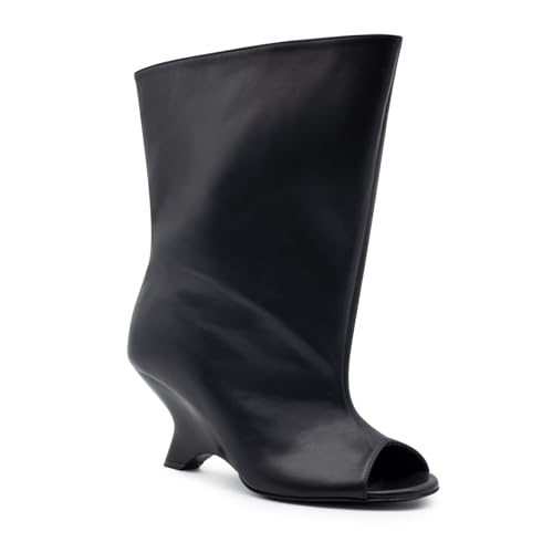 Goolita Summer Round Open Toe Wide Calf Ankle Boots For Women Fall Wedge Heels Pull On Slouchy Short Booties3