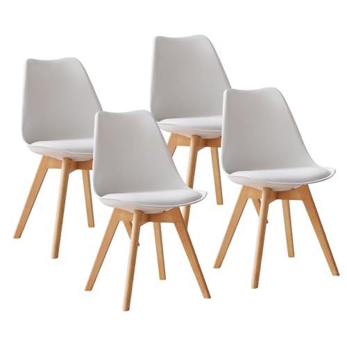 Confortil Chaises de Salle à Manger Scandinave Lot de 4, Chaise de Cuisine, Idéal pour Salle à Manger, Salon, Chambre à Coucher (4, Blanc, Standard)