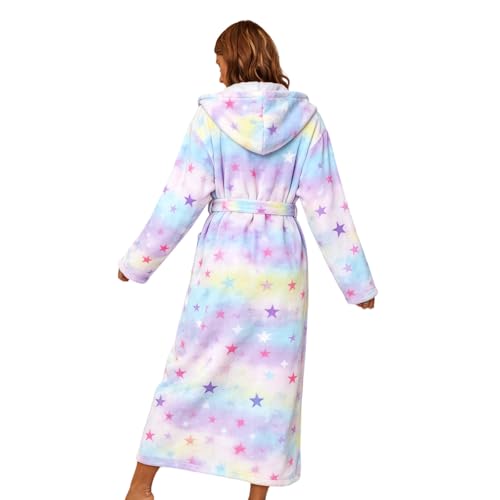 Image of RONGTAI Womens Robes Plush Fleece Hooded Bathrobe Thick Nightgown with Pockets Fluffy Sleepwear