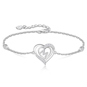 RIVIKO Heart Initial Bracelets for Women, 925 Sterling Silver Dainty Letter Bracelets , Personalized Initial Charm Alphabet Jewelry Valentines Christmas Anniversary Birthday Gifts for Women Girls Her Mom Wife Lady