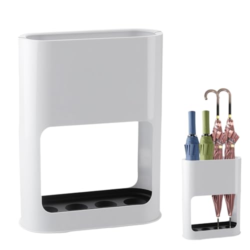Dwitkul Portaombrelli in Plastica Bianco con Vassoio Antigoccia Rimovibile - Design Minimalista, Capacità 4 Ombrelli (Piccoli/Grandi), Dimensioni 28x22x9 cm - Ideale per Casa/Ufficio