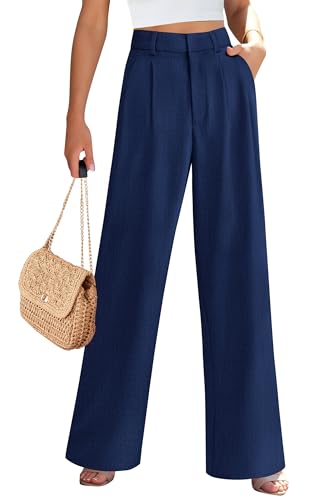 PRETTYGARDEN Women's Summer Elastic High Waisted Work Pants Straight Leg Dressy Business Casual Trousers Slacks Pockets