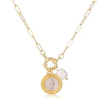 Gold Necklaces for Women - 14K Gold Plated Dainty Necklaces Stylish Coin Pendant Chain Necklace for Women Jewelry