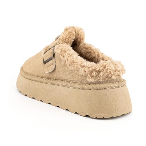 SIFINELAR Platform Slippers for Women Mini Ankle Booties Warm Fuzzy Slippers Brown Suede Boots with Platform Cozy Slides Lightweight Boots with Comfort for Jeans/Dress3