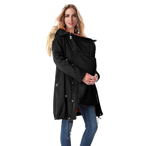Chaqueta De Maternidad Con Inserción Para Bebé Versátil Abrigos De Algodón 3 En 1 Invierno Longitud De La Rodilla Con Cordón Ajustable Y Cuello De Piel Chaquetas De Invierno Cálido Chaquetas De