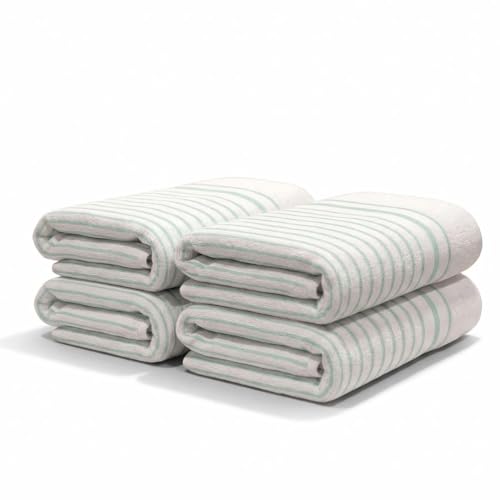 Image of Athom Living Premium Hand Towels- Cotton, 400 GSM, Ultra Soft, Quick Dry, Highly Absorbent | for Hand, Kitchen and Gym | 60 * 40 cm, Pack of 4 (White with Sea Green)