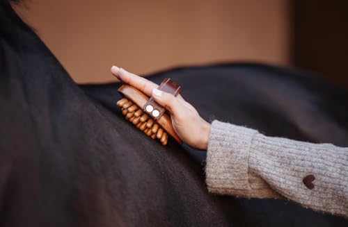 Equimour Massagestriegel – Pferdestriegel aus Holz mit stabilen Holznoppen & flexiblem Gummikissen – Für effektive Massage, Durchblutung & Wellness-Pflege deines Pferdes