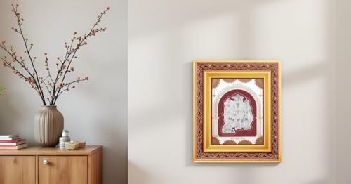 Image of 999Pure Silver Ramdarbar Frame | Divine Home Decor | Wall Mount Square Photo for Gift, Wooden PhotoFrame for Temple & OfficeDecor, SilverGift Items | hangingframe (10.50 inch x 9 inch Inch)