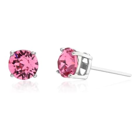Devin Rose Rhodium Plated Sterling Silver 6mm Round Solitaire Stud Earrings for Women made with Faceted Crystals Crystal Rose Imitation October Birthstone Cover