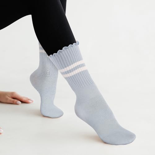3 Pairs Yoga Socks with Grips, Non Slip Ruffle Pilates Socks Frilly Crew Socks for Barre Barefoot Workout Hospita4
