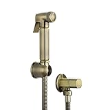 Bronze Toilette Bad Bidet Set Messing-Bidet Handbrause Sprayer Kaltes Wasser Handheld Bidet Spritze Wandhalterung Hand Bidet Sprayer mit 1.5M Schlauch Tuch Windel Sprayer,A Set