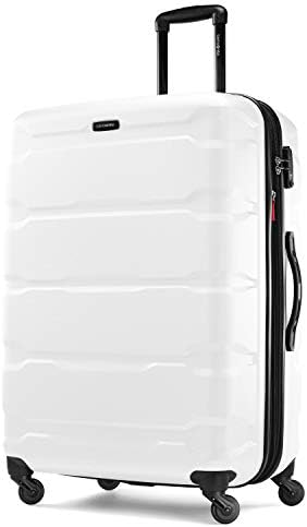 Samsonite Omni PC Hardside Expandable Luggage with Spinner Wheels, Checked-Large 28-Inch, White