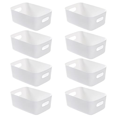QUEZAVI 収納カゴ 白 収納ボックス 小物 やわらかい ポリエチレンケース 収納かご 収納ケース 小物 ホワイト 小物入れ 取っ手付き 棚 クローゼット 押入れ キッチン収納 8個セット
