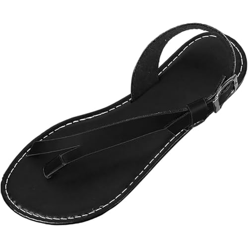 Yytcsjz Women's Sandals, Comfortable Summer Dressy Flat Sandals, Plain Straight Line with Metal Buckle Flat Flip Flops, with Arch Support for Pain Relief Bunion Symptoms