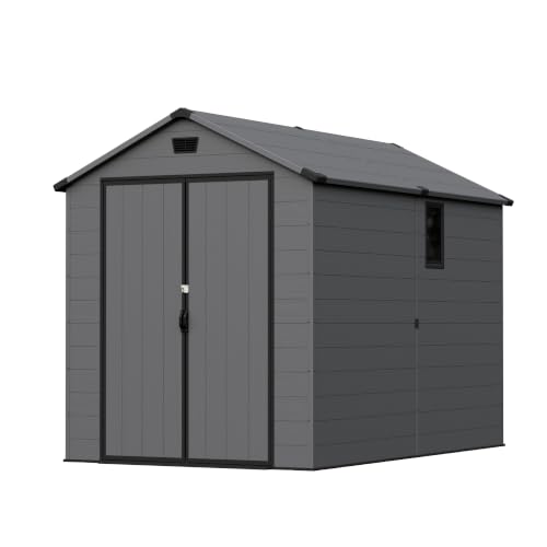 Image of Patiowell 6x10 FT Outdoor Storage Shed with Floor, Plastic Resin Garden Shed with Lockable Door&Windows, Weather-Resistant for Lawn Mower, Tool & Backyard Storage (Dark Grey)