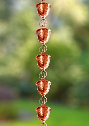 Monarch Rain Chains 26558 Pure Copper Hammered Cup Rain Chain Replacement Downspout for Gutters, 8-1/2 Feet Length - Image 5
