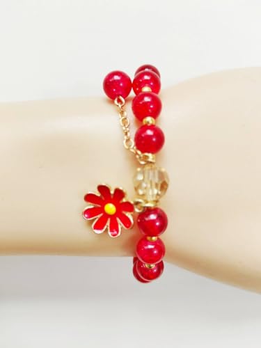 Image of El Regalo 1 PC Dailsy Flower Sparkly Crystal Beads Tassel Bracelet for Girls /Teens /Women- Cute Crackle Beads Daisy Flower Stretch Bracelet