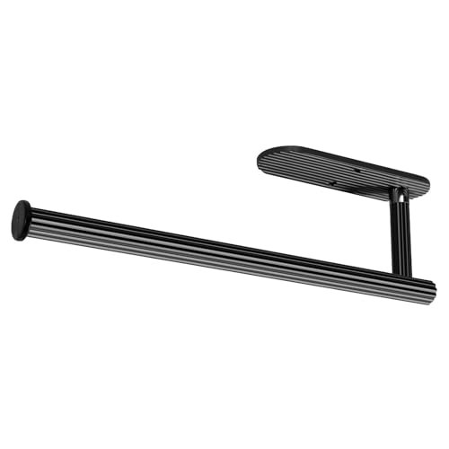 PapakeNook Paper Towel Holder Under Cabinet - Black Paper Towel Rack, Plastic Material,Self Adhesive Paper Towel Holder or Drilling Installation, Suitable for Kitchen, Bathroom, RV(12.8
