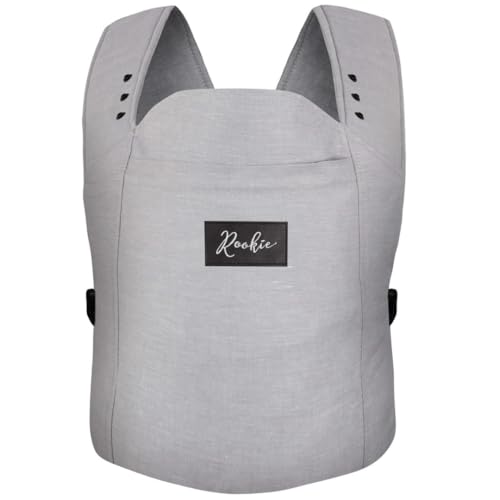 ROOKIE Babytrage Classic Grau - Für Neugeborene ab Geburt bis 15kg - Baby Trage aus Bio Baumwolle - Design Bauchtrage bequem & ergonomisch