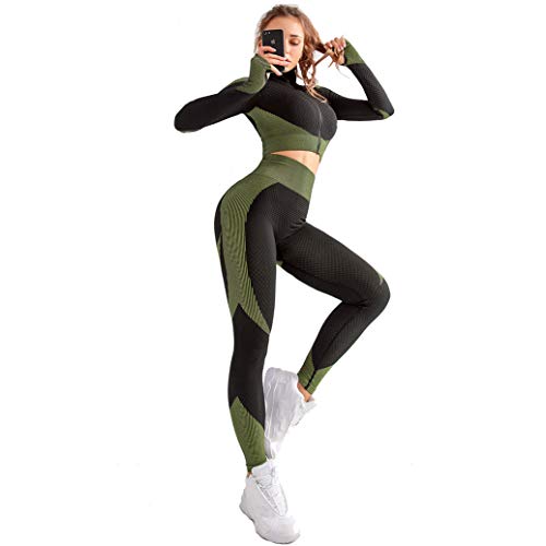 MANON ROSA Workout Sets Women 2 Piece Legging Zip Crop Top Yoga Clothes