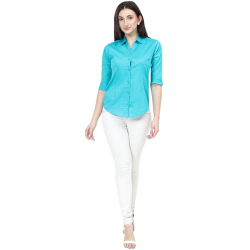 Image of Polycotton Women 3 /4 Sleeve Stylish Solid Western Offical Formal Shirt Casual Regular Fit Shirt for Women