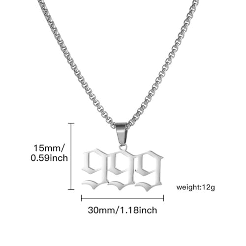 Custom 999Stainless Steel Necklace, Hiphop Punk Rock Pendant Titanium Jewelry, Numerology Gift for Women & Men2