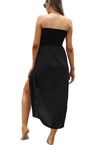 Image of Women's Beach Dress Summer Maxi Sundress Strapless Hawaiian Cover Ups Asymmetrical Wrap Dresses