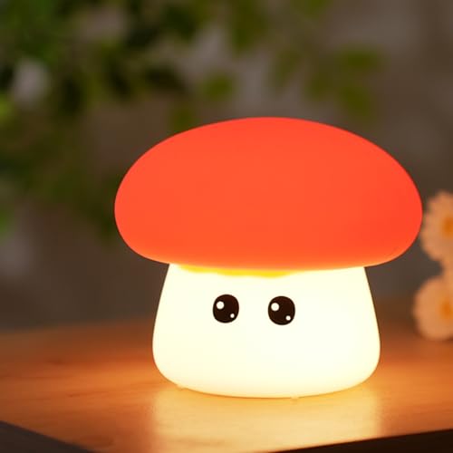Lámpara de mesa infantiles recargable honguito rojo silicona miniatura 3
