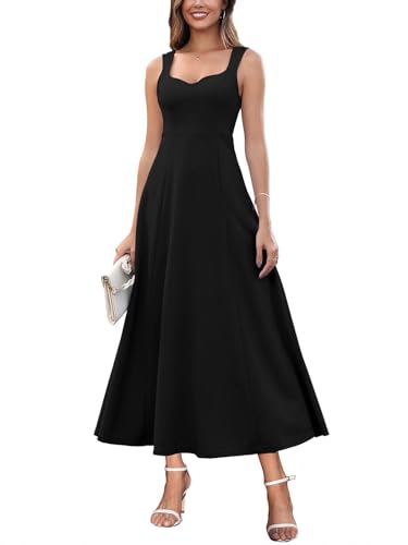 Brosloth Womens 2024 Wedding Guest Dresses Elegant Long Formal Gowns Sweetheart Neckline Sleeveless Cocktail Dress for Evening Party Black L