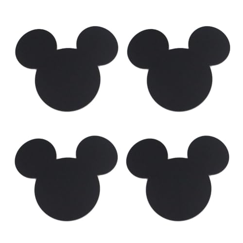4 Pcs Set Black - Mickey Head Stainless Steel Beverage Coasters Non-Slip Anti-Scratch Kitchen Table Camping Coaster Set of 4 with Holder by Finex - Used condition - US$18.96