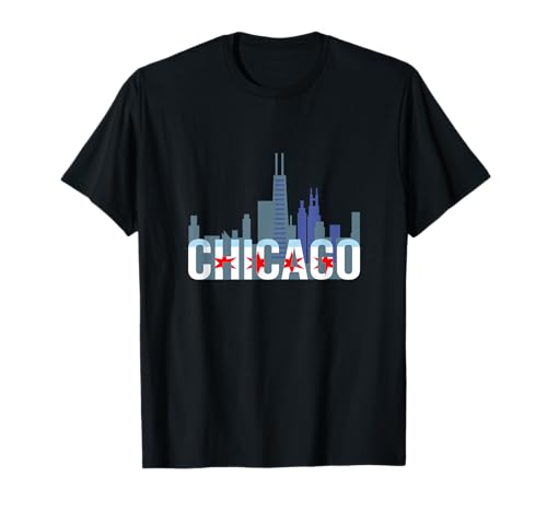 Chicago Windy City Skyline Horizon and Chicago Flag T-Shirt