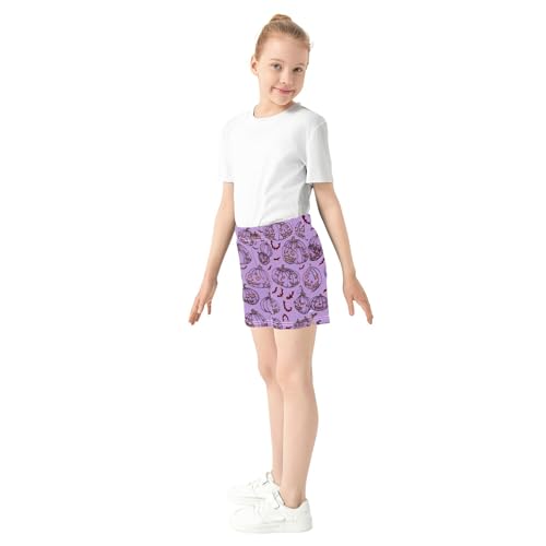 Girls Halloween Pumpkin Print Athletic Shorts Kids Comfy Sleep Pajama Shorts Purple Funny Cute Pattern, X-Small4