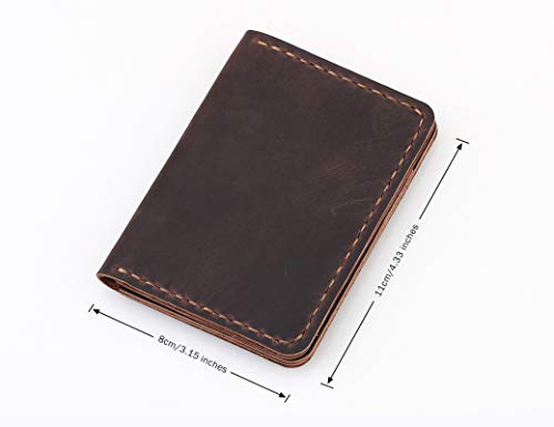 Handmade Bifold Leather Wallet - Minimalist Leather Credit Card Wallet - Coffee #TOP1