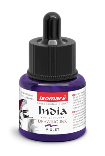 Image of Isomars Waterproof Drawing Ink with Dropper - 35ml | India Ink for Calligraphy, Art, Technical Drawing | Fade-Resistant & Quick-Drying (Violet)