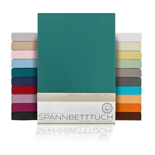 Leonado Vicent - Classic Spannbettlaken Bettlaken 100% Baumwolle Jersey Spannbetttuch in vielen Farben & Größen MARKENQUALITÄT ÖKO TEX Standard 100 (140 x 200 cm - 160 x 200 cm, Petrol) 3 BEAUTEX Spannbetttuch Bettlaken aus Baumwolle, Premium Jersey Stoff 160g/m², Größe und Farbe wählbar (Standard - 140x200x30 cm, Petrol)
