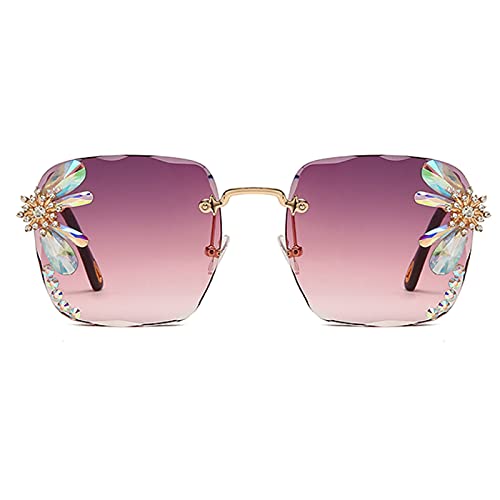 Vintage Rimless Square Rhinestone Sunglasses Women Retro Cutting Lens Luxury Bling Diamond Sun Glasses Female Party Eyewear
