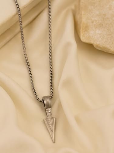 Image of Arrow Pendant Necklace for Men & Boys | Black Silver Stainless Steel Locket with Gold Chain | Fashion Neck Chain for Men, Women & Girls