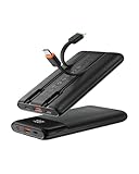 VEGER Power Bank 10000mAh Klein, 22.5W Schnellladung PowerBank mit Integriertem USB-C Kabel, Externe...