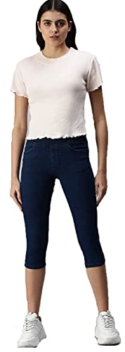 Image of ADBUCKS Womens Slim Fit Denim Lycra Stretchable Capri Mid Rise with Elasticated Waistband (Multi Color & Plus Size Also Available)