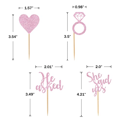 Donoter 24 Pieces Pink Glitter Engagement Cupcake Toppers He Asked She Said Yes Diamond Ring Heart Cupcake Picks For Wedding Bridal Shower Party Cake Decorations #TOP1
