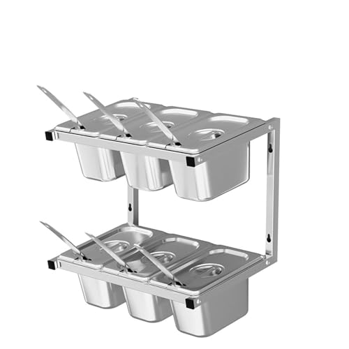 Pizza-Topping Station – Gewürzbehälter aus Edelstahl mit Deckel & Schaufel, Wandmontiertes Gewürzregal für Saucen & Gewürze, perfekt für Pizza-Liebhaber & Hobbyköche