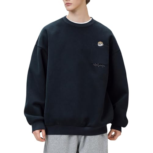 Sweat-shirt homme col rond épais décontracté avec poche brodée style streetwear automne-hiver