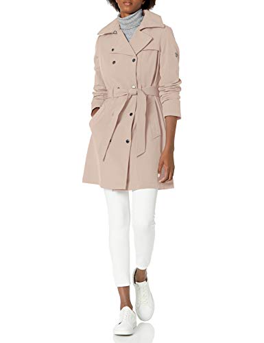 Calvin Klein Women's Double Breasted Belted Rain Jacket with Removable Hood, New Blush, Medium