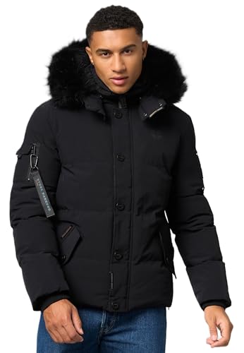 STONE HARBOUR Herren Winterjacke mit Kapuze Winter Fellkragen Steppjacke B734 [B734 - Schwarz - Kunstfell Schwarz - Größe XXL - Gr. 2XL]