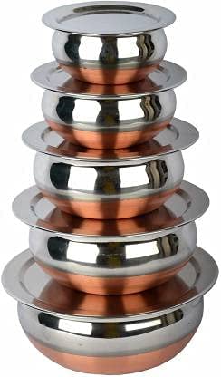 WayMore Set of 5 Copper Bottom Stainless Steel Handi Set/Cookware Set with Lid (Capacity : 0.5 LTR, 0.75 LTR, 1 LTR, 1.5 LTR, 2 LTR) Cookware Set (5 Pieces)