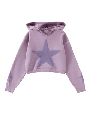 Floerns Girl's Long Sleeve Star Print Hoodie Pullovers Drop Shoulder Cropped Sweaters