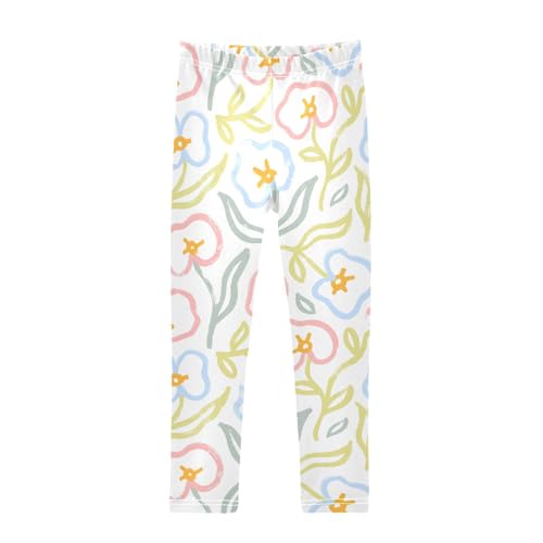 Sketch Flower Girls Leggings,Workout Leggings for Girls Toddler Athletic Leggings Size for 3-10T