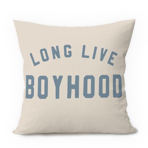 ETVISO Boys Room Decor, Long Live Boyhood Pillow Cover 18x18, Retro Trendy Blue Decorative Throw Pillow Case for Toddler Boys Bedroom Playroom Nursery