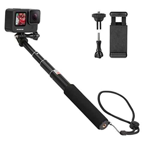 HSU Extendable Selfie Stick, Wasserdichter Handgriff für GoPro Hero 11/10/9/8/7/6/5/4, Handheld-Einbeinstativ Kompatibel mit Handys und Anderen Action-Kameras Cover